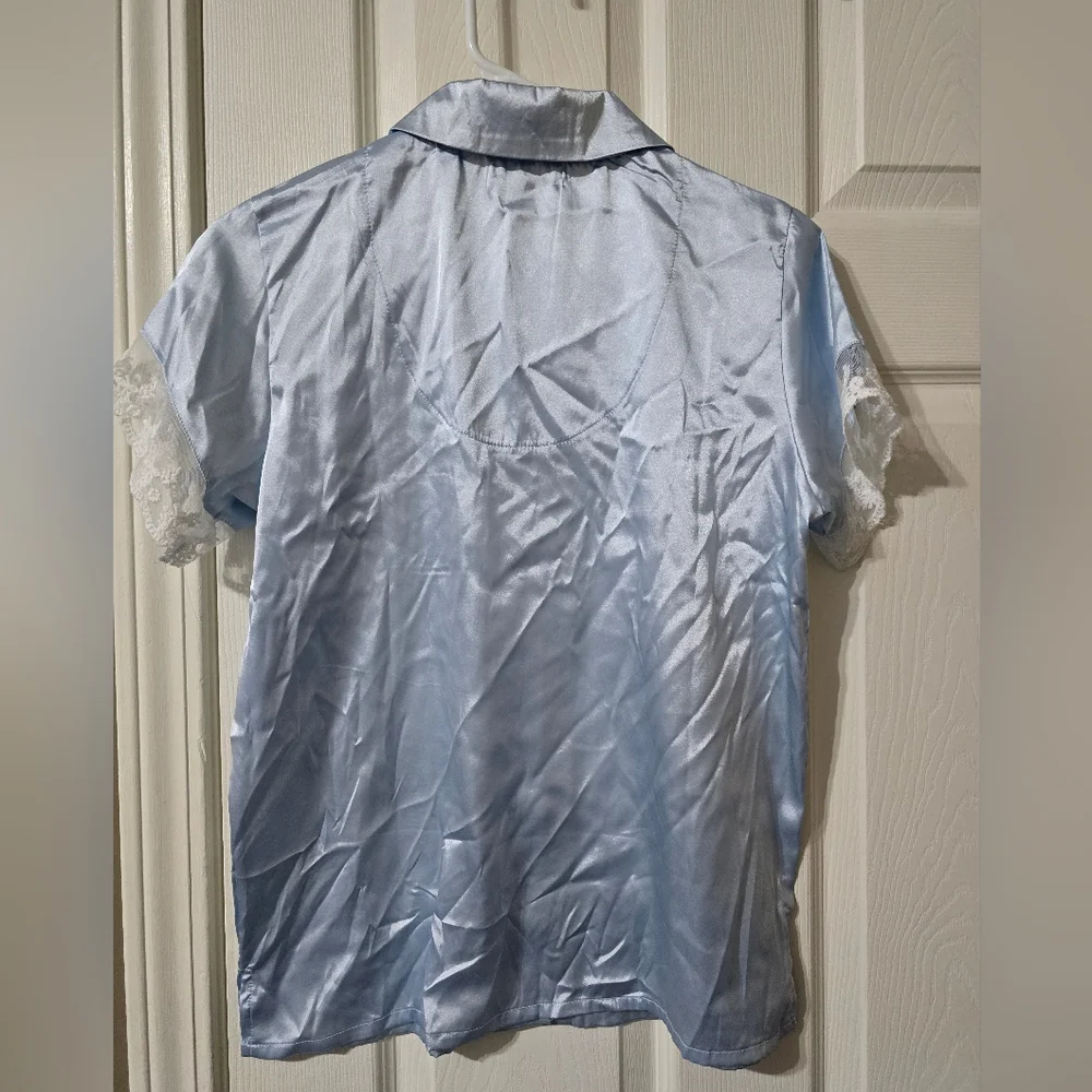 Rachel Zoe Satin Pajama Set, Light Blue w/Lace Detail, Bridal, Feminine, EUC!
